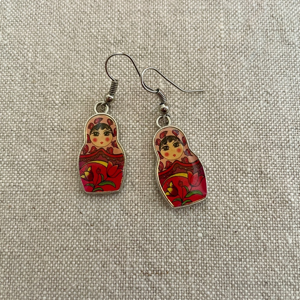 Matryoshka Doll Earrings | Folk Art Style | Lightweight Statement Earrings